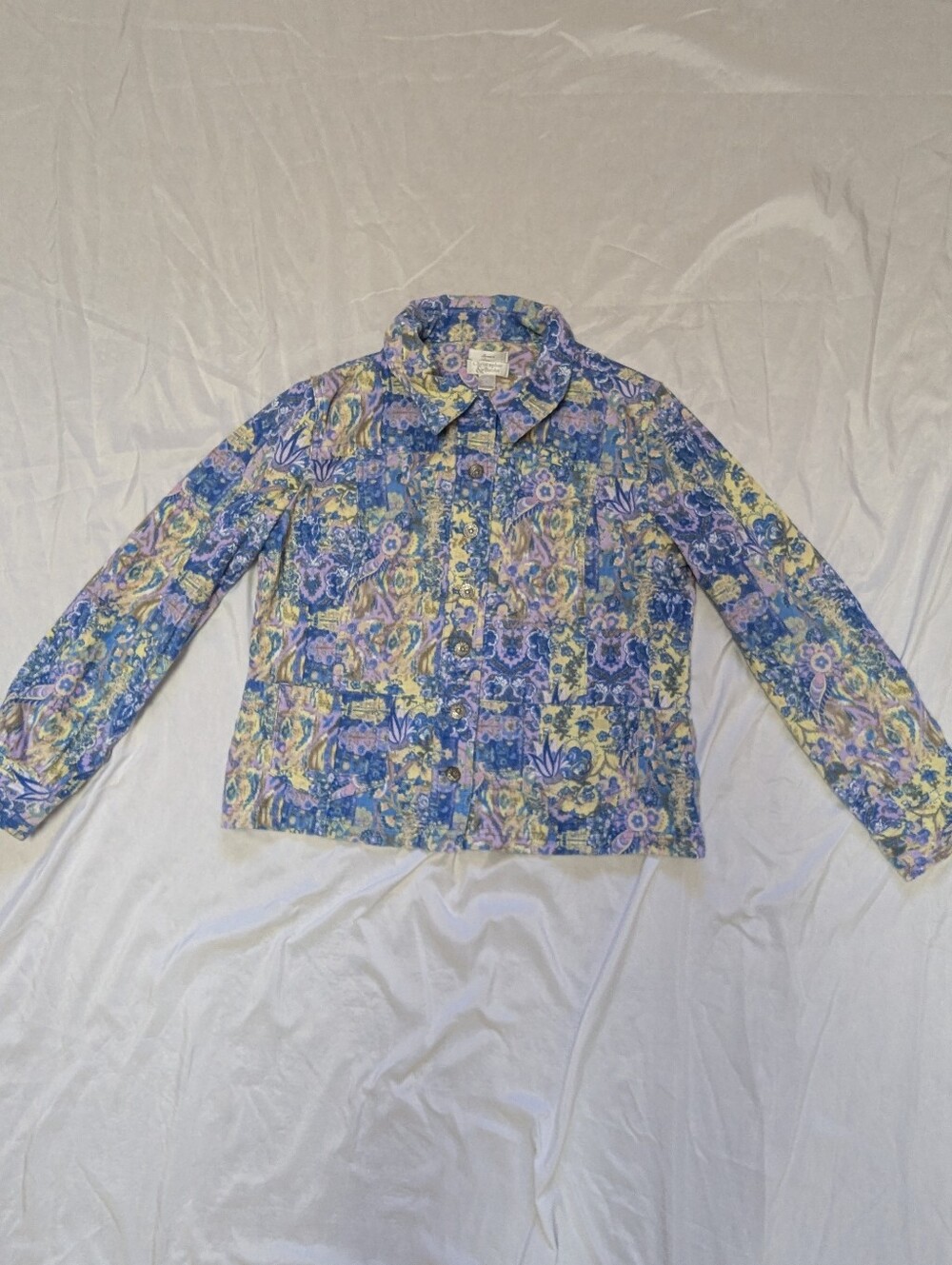 Christopher & Banks Artsy Abstract Lightweight Corduroy Jacket Purple Blue Boho